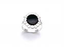 Silver Black Whitby Jet Flower Ring S