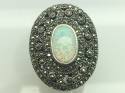 Silver Marcasite & Created Opal Ring