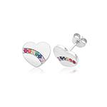 Silver Rainbow Heart Stud Earrings 12x12mm