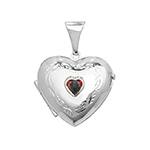 Silver Heart Shaped Garnet Locket 20x18mm