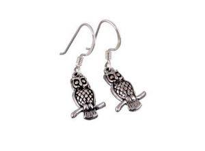 Silver Owl Drop Earrings