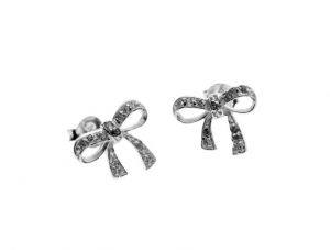 Silver CZ Set Bow Stud Earrings