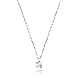 Silver Rhodium Plated CZ Initial Necklace G