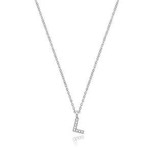 Silver Rhodium Plated CZ Initial Necklace L
