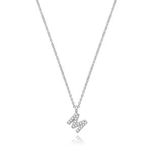 Silver Rhodium Plated CZ Initial Necklace M