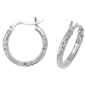 Silver Diamond Cut Square Tube Hoop Earrings 10mm