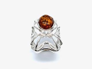 Silver Amber Spider Ring