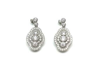 Silver CZ Art Deco Style Cluster Drop Earrings