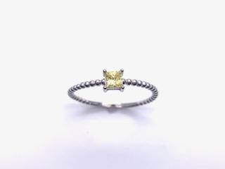 Silver Yellow CZ Square Cut Solitaire Ring Q