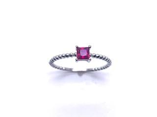 Silver Red Square CZ Solitaire Ring
