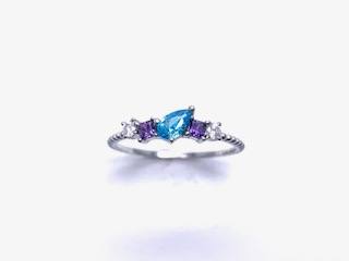 Silver Light Blue,Purple & White CZ Fancy Ring L