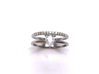 Silver Double Row CZ Solitaire Ring N