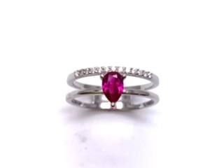 Silver Double Row Red CZ Solitaire Ring M