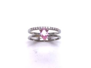 Silver Double Row Pink CZ Solitaire Ring Q