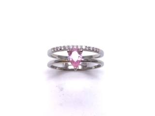 Silver Double Row Pink CZ Solitaire Ring M