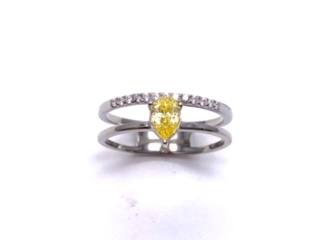 Silver Double Row Yellow CZ Solitaire Ring R