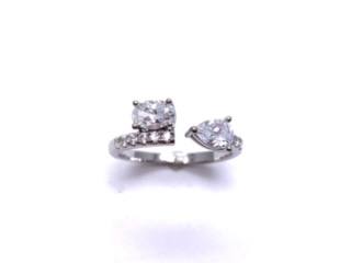 Silver CZ Two Stone Torque Style Ring R