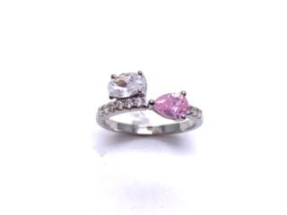 Silver Pink & White CZ Torque Style Ring O