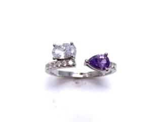 Silver Purple & White CZ Torque Style Ring H