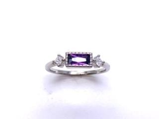 Silver Purple & White CZ Three Stone Ring L