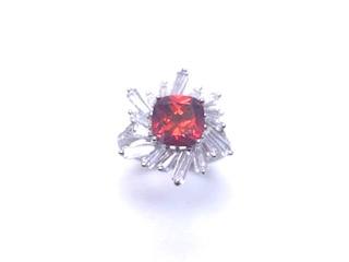 Silver Red CZ Cluster Ring I