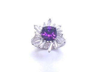 Silver Purple & Clear CZ Cluster Ring