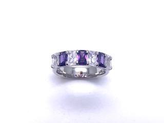 Silver Purple & White CZ Eternity Ring N