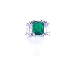 Silver Dark Green & Clear CZ 3 Stone Ring