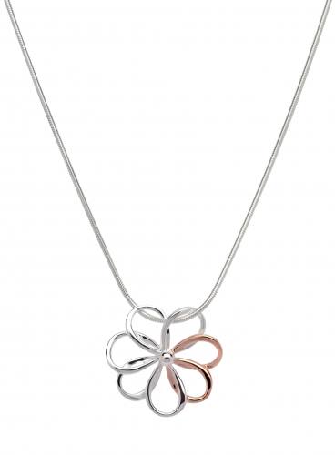 Silver & Rose Gold Plate Flower Pendant & Chain