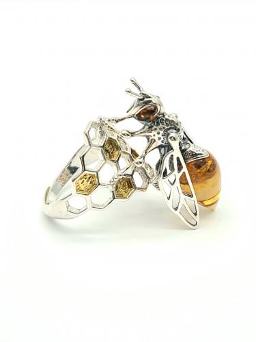 Silver Amber Honey Bee Ring