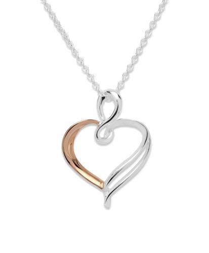 Silver & Rose Gold Plate Heart Pendant & Chain 18