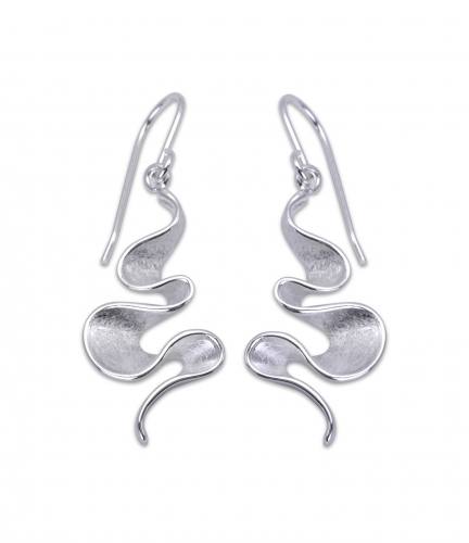 Silver Polished and Brushed Wave Drop Earrings