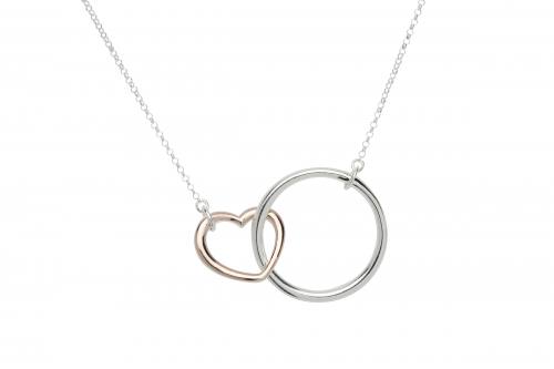 Silver & Rose Gold Plate Heart & Circle Pendant