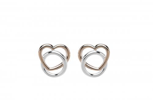 Silver & Rose Gold Plate Heart & Circle Earrings