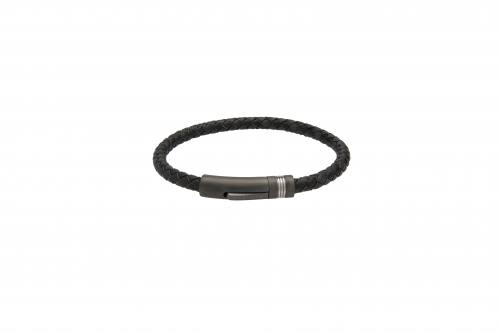 Black Leather Bracelet Steel Clasp IP Plating
