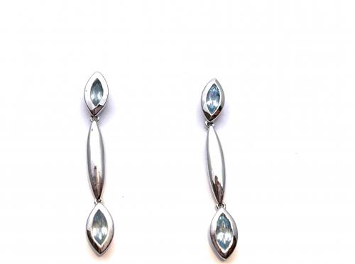 9ct White Gold Blue Topaz Drop Earrings