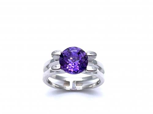 9ct White Gold Amethyst Solitaire Ring