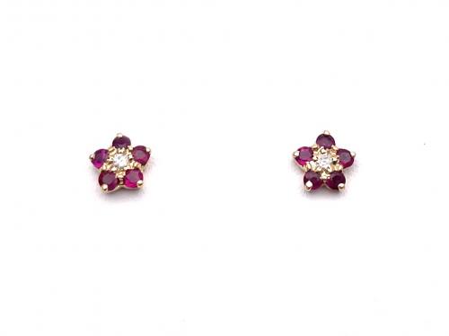 18ct Ruby & Diamond Cluster Earrings
