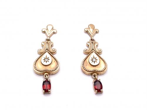 9ct Garnet & Diamond Drop Earrings