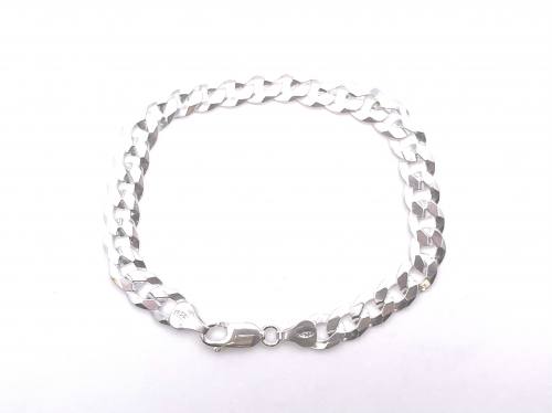 Silver Flat Curb Bracelet 7 Inch