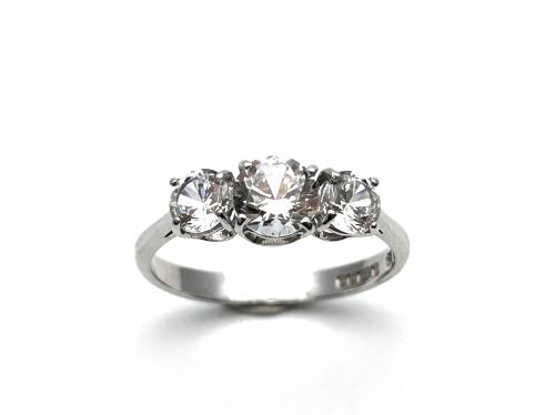 18ct White Gold CZ Trilogy Ring