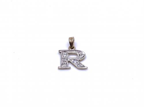 9ct Yellow Gold CZ Initial 'R' Pendant