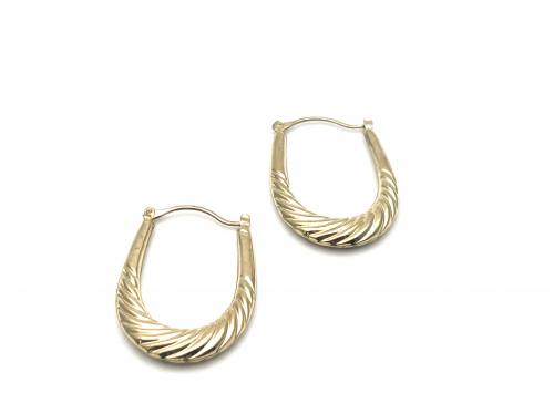 9ct Yellow Gold Patterned Oval Hoops
