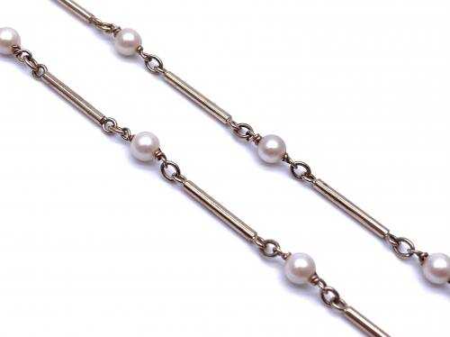 9ct Yellow Gold Pearl & Bar Necklet