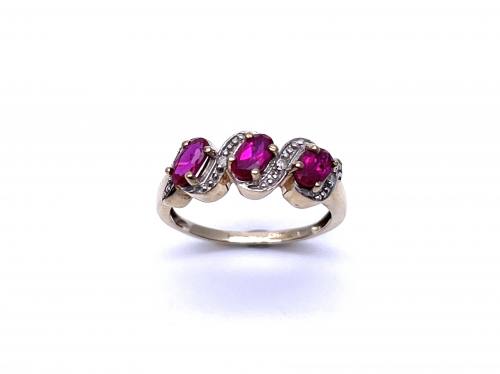 9ct Synthetic Ruby & Diamond Ring