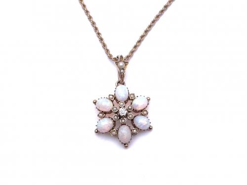Opal, Pearl & Diamond Pendant & Chain