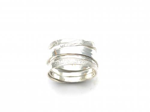 Silver Polished & Hammered Effect Wave Ring