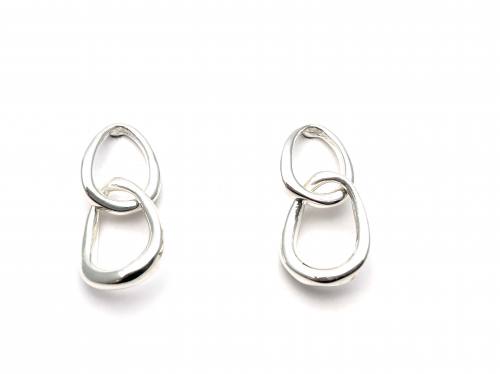 Silver Pebble Link Drop Stud Earrings