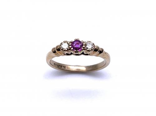 9ct Ruby & Diamond 3 Stone Ring