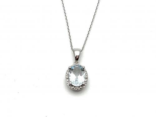 9ct Aquamarine & Diamond Pendant & Chain